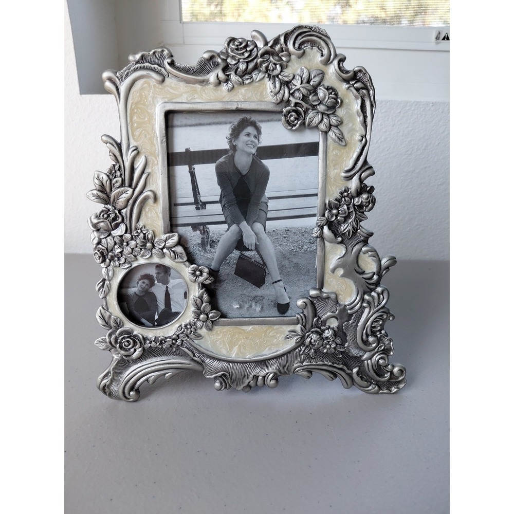 VTG Picture Frame Enamel Pewter Gothic Double Frame Heavy Romantic NEW Silver - Picture 1 of 10